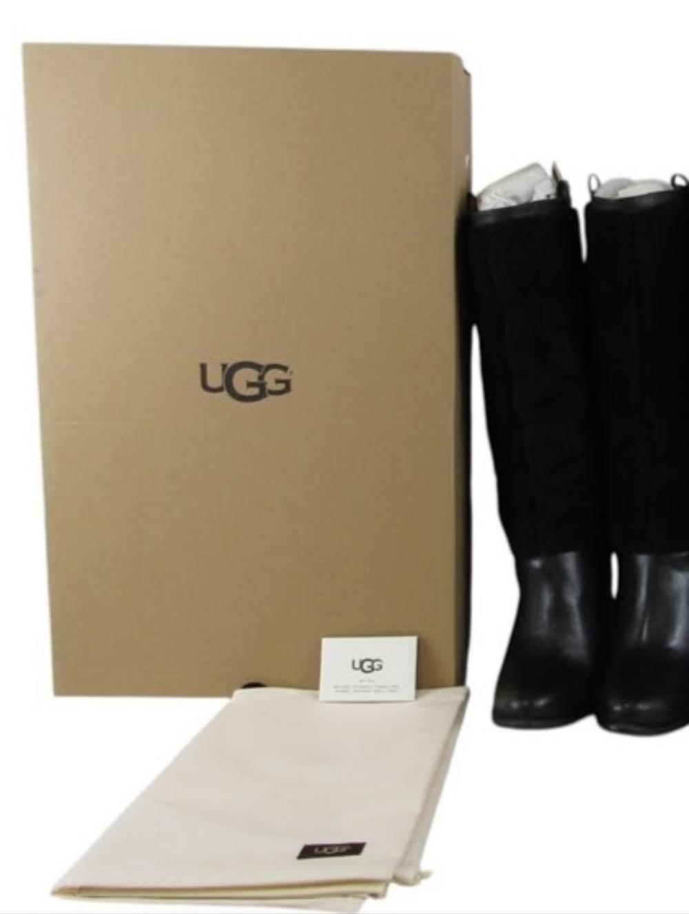 UGG Ava Exposed Fur Tall Boots Black, Size 9.5 (Women)